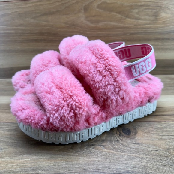 UGG Fluffita Slipper Slingback Womens 7 Pink Fur Fluffy Platforms - Picture 3 of 11